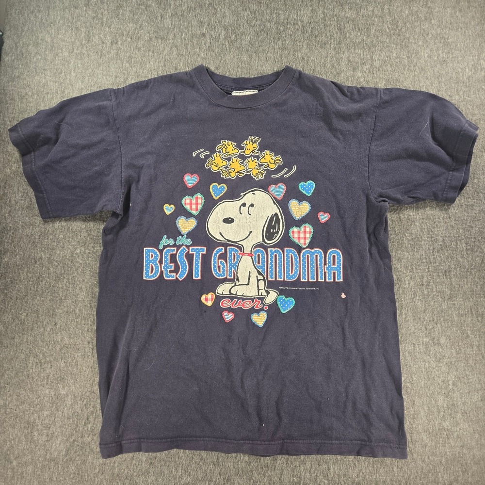 Vintage Peanuts T-Shirt Womens Large Blue Snoopy Best Grandma Ever Graphic Tee